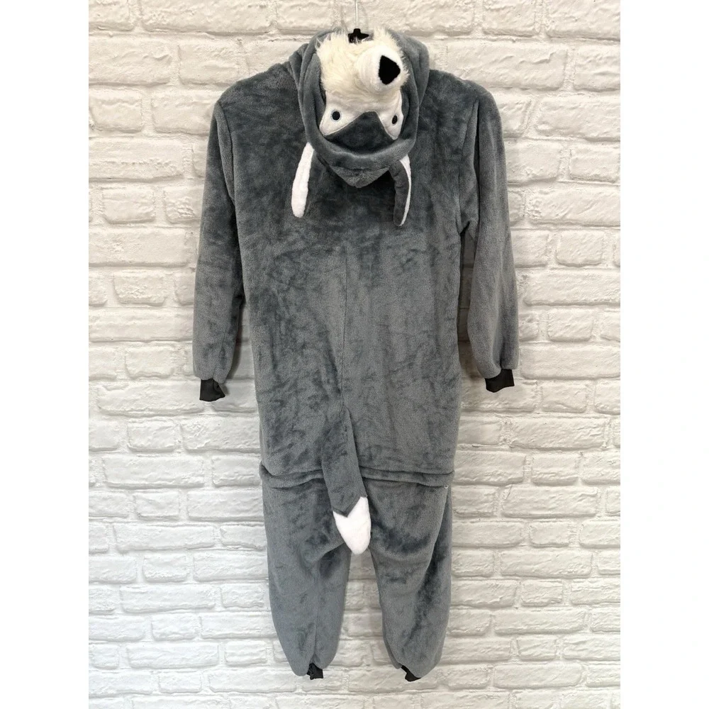 Kids Wolf One-Piece Halloween Costume Sz 6-10 Gray Warm Body Suit Fast Shipping!